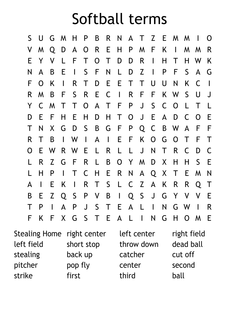 Softball terms Word Search