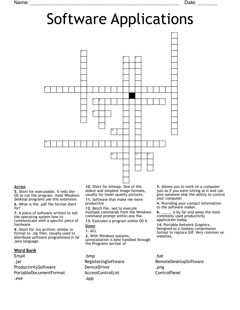 Software Applications Crossword