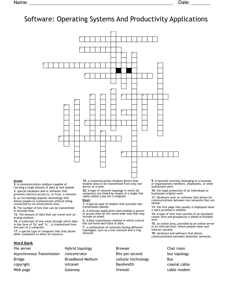 Software: Operating Systems And Productivity Applications Crossword