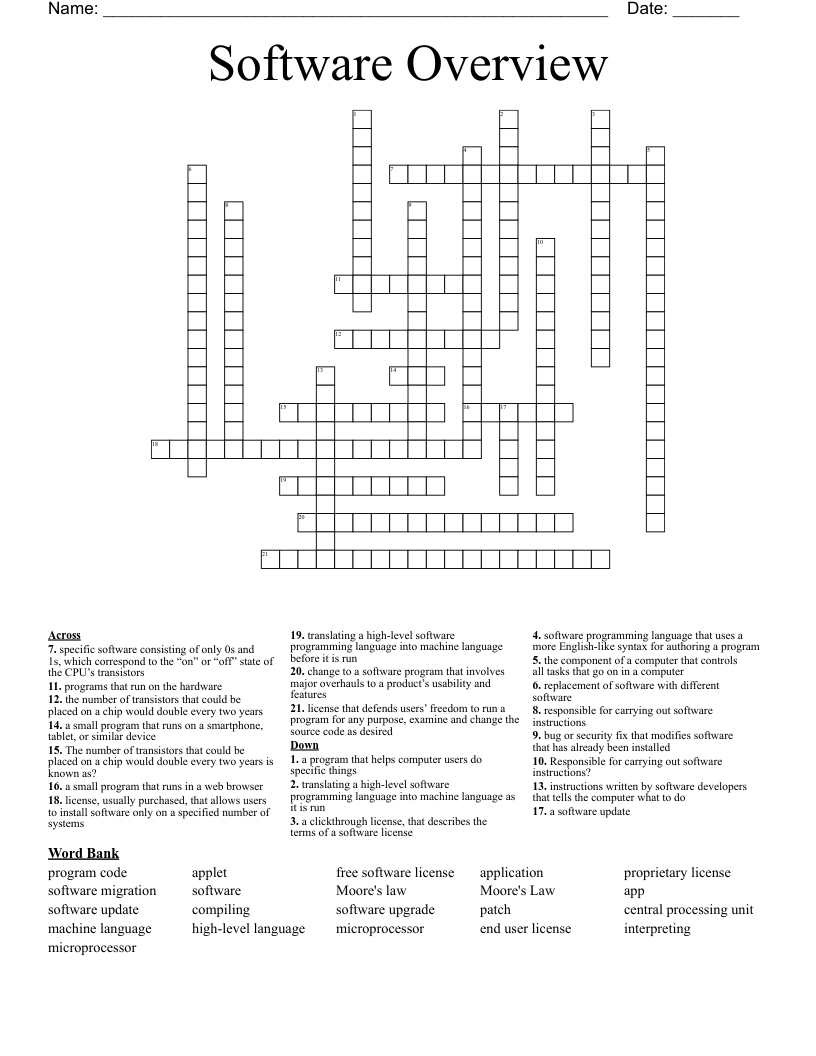 Software Overview Crossword