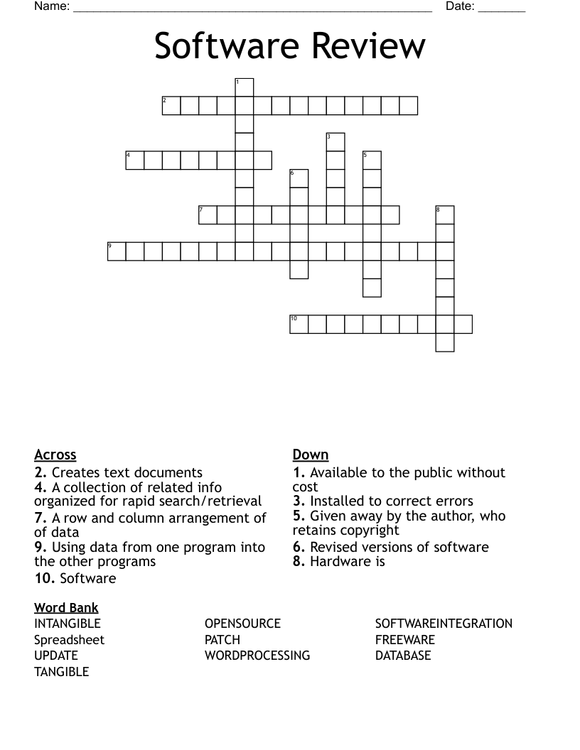 Software Review Crossword