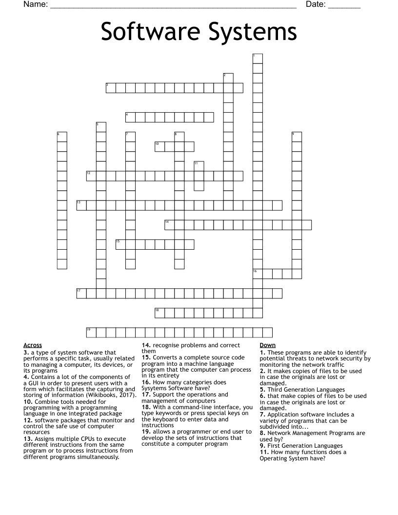 Software Systems Crossword