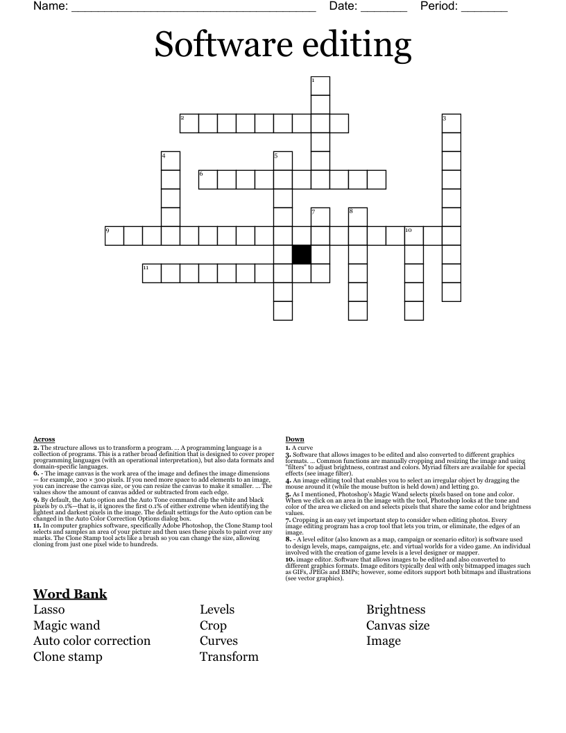 Software editing Crossword