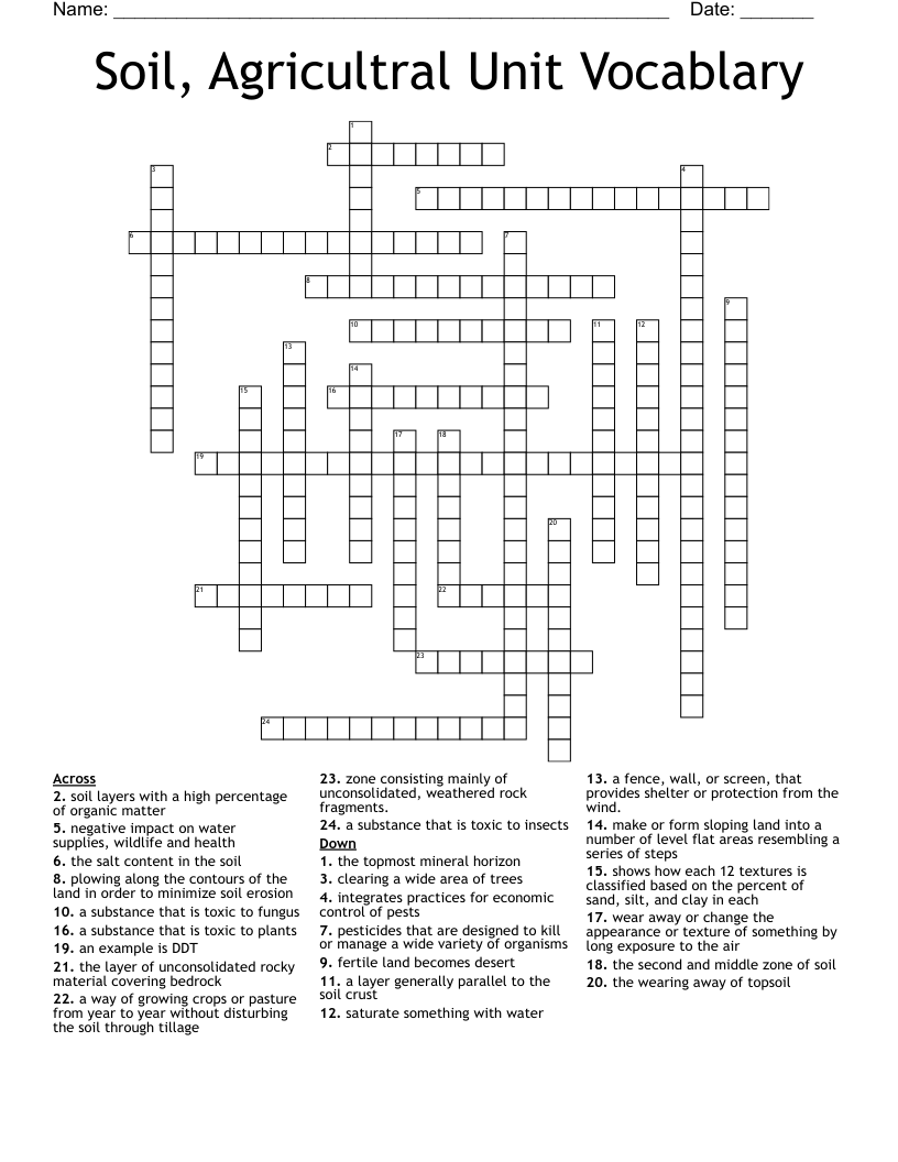 Soil, Agricultral Unit Vocablary Crossword
