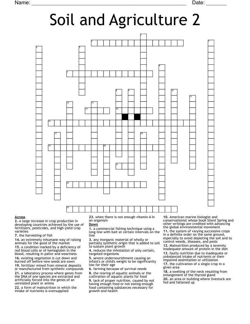 Soil and Agriculture 2 Crossword