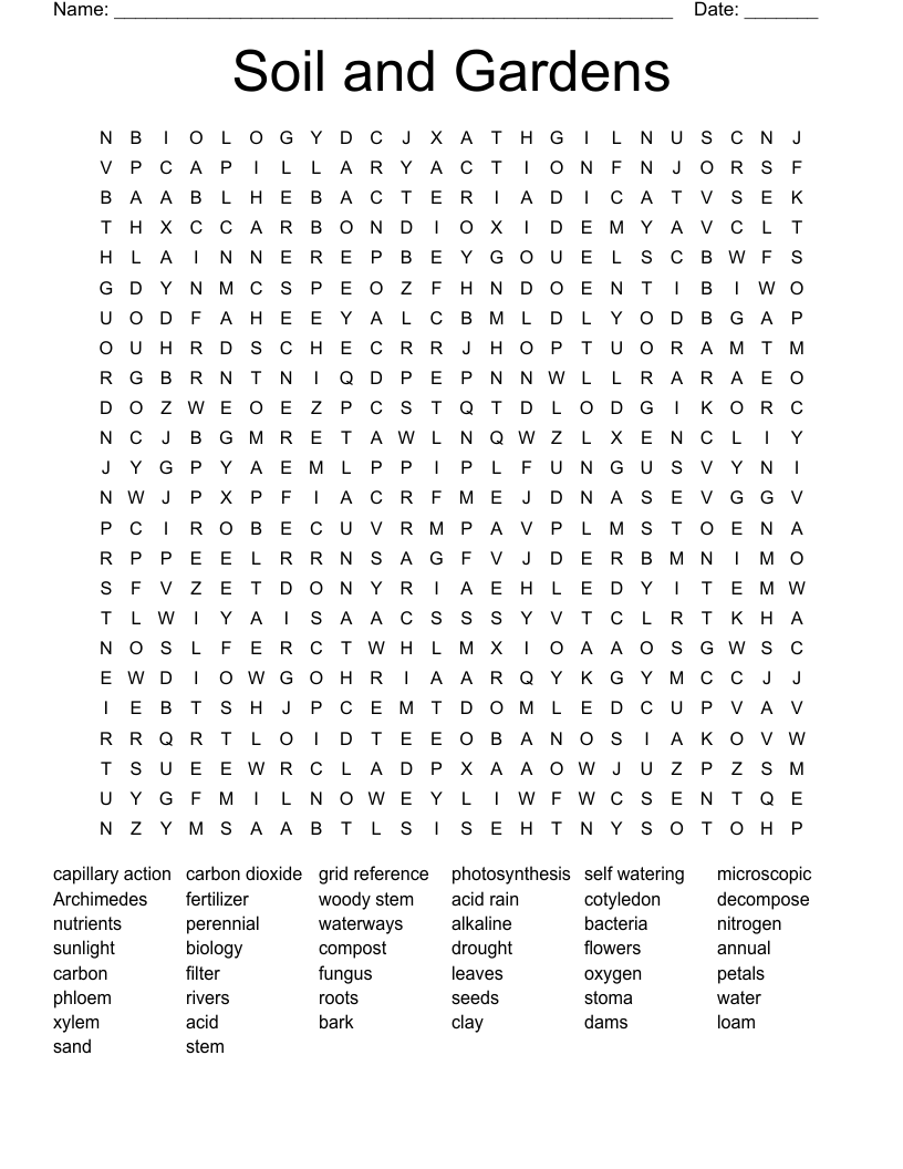 Soil and Gardens Word Search