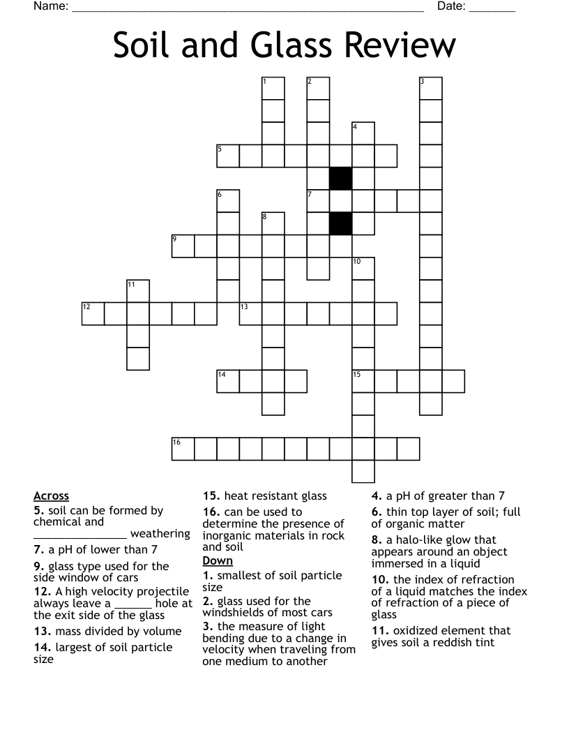 Soil and Glass Review Crossword