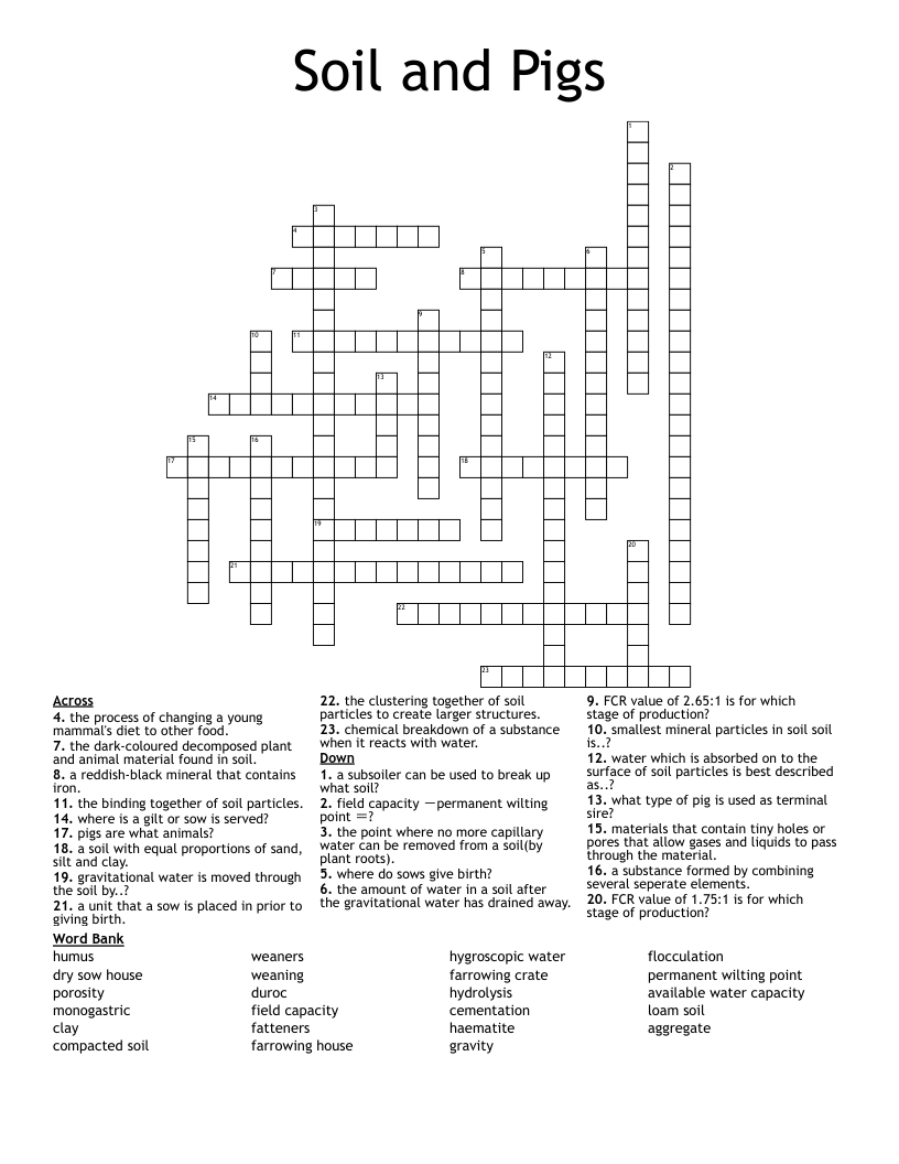 Soil and Pigs Crossword