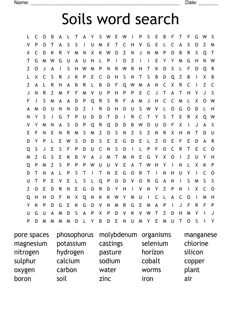 Soils word search