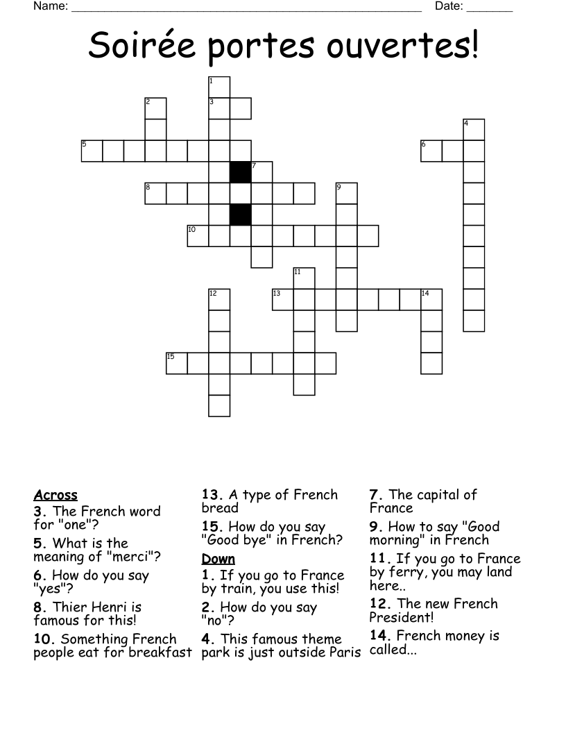 Soirée portes ouvertes! Crossword