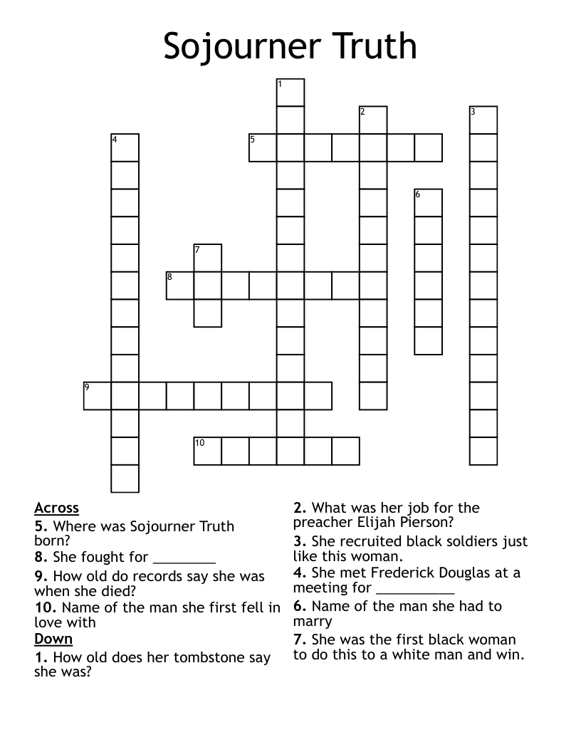Sojourner Truth Crossword