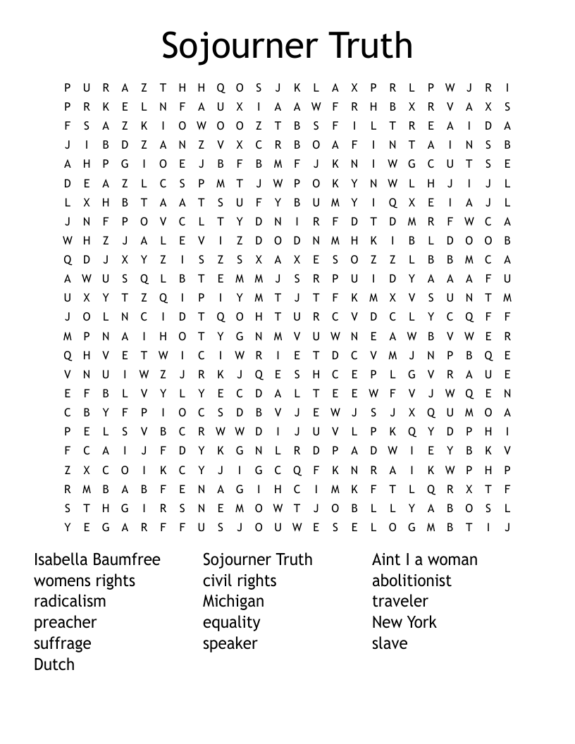 Sojourner Truth Word Search