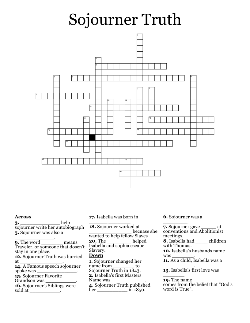 Sojourner Truth Crossword