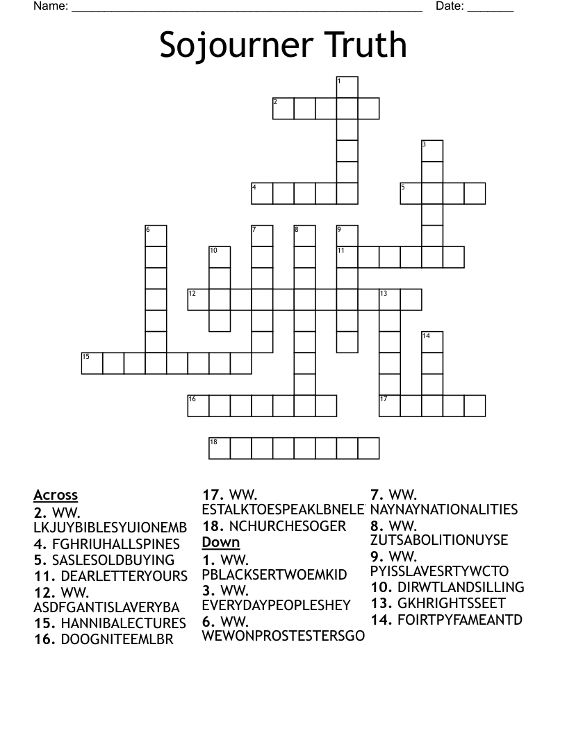 Sojourner Truth Crossword