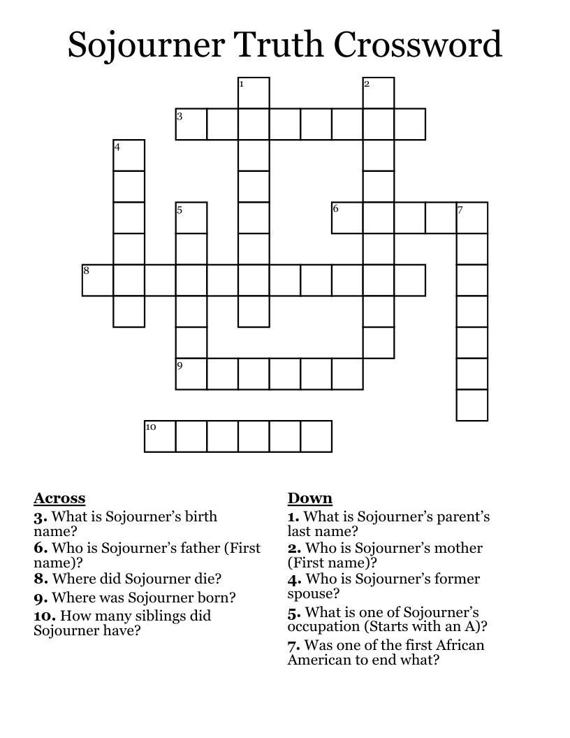 Sojourner Truth Crossword