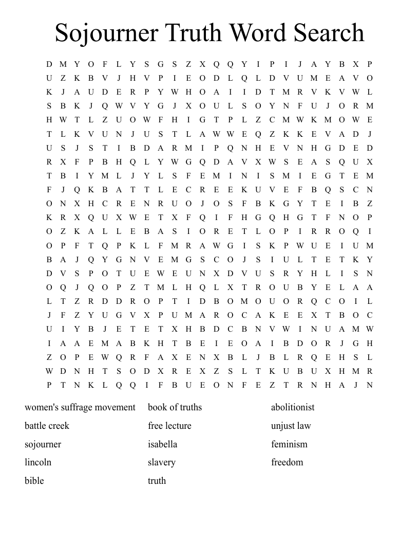 Sojourner Truth Word Search