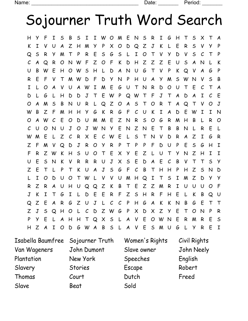Sojourner Truth Word Search