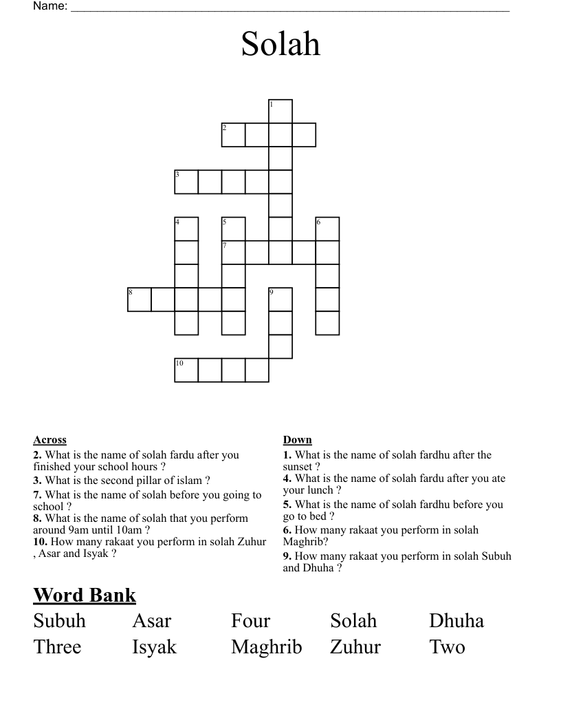 Solah Crossword
