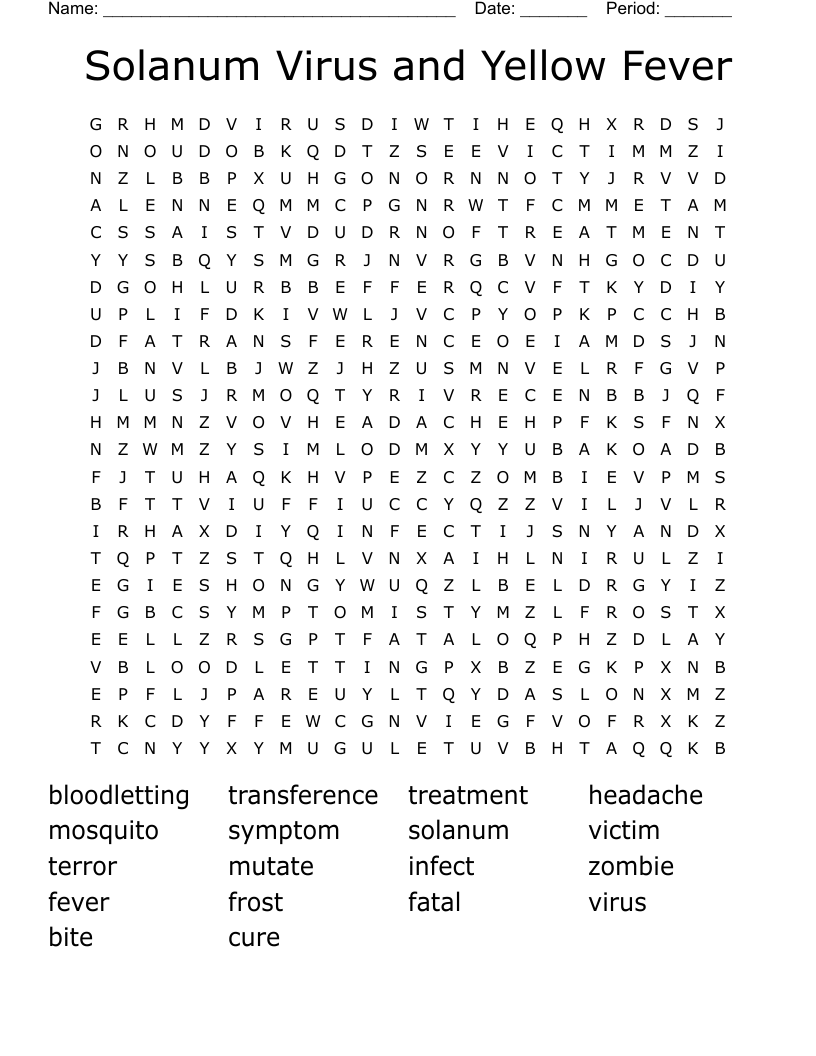Solanum Virus and Yellow Fever Word Search