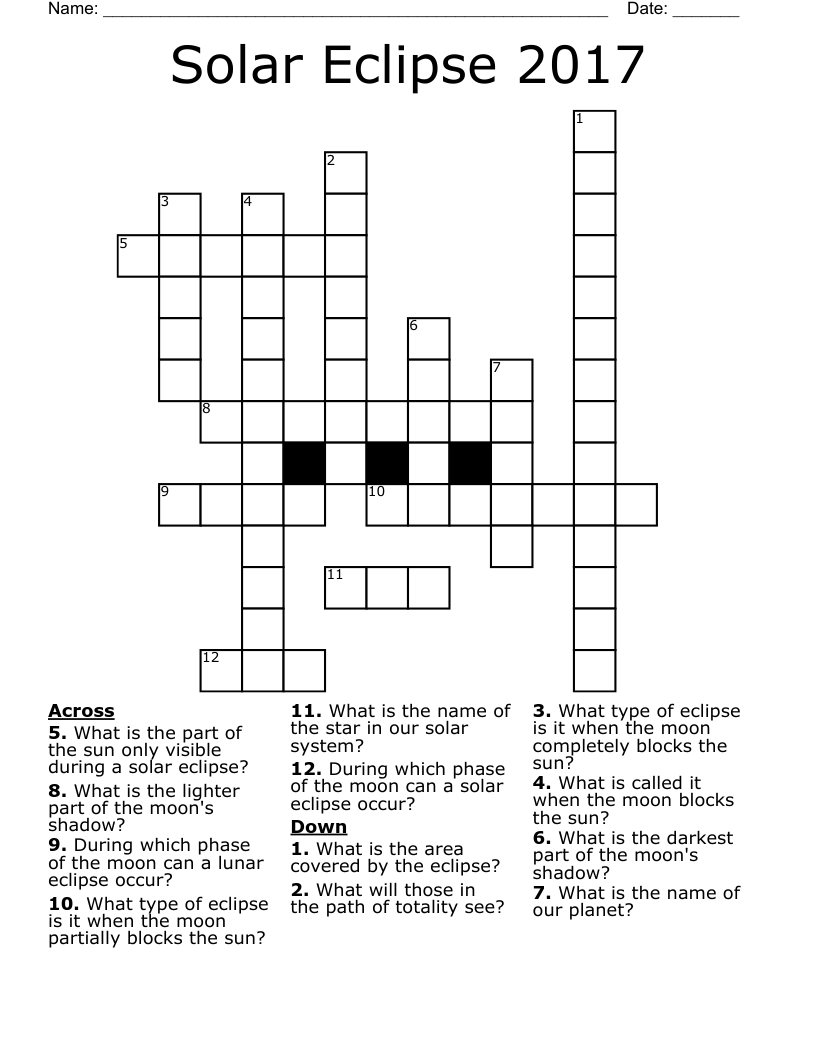 Solar Eclipse 2017 Crossword