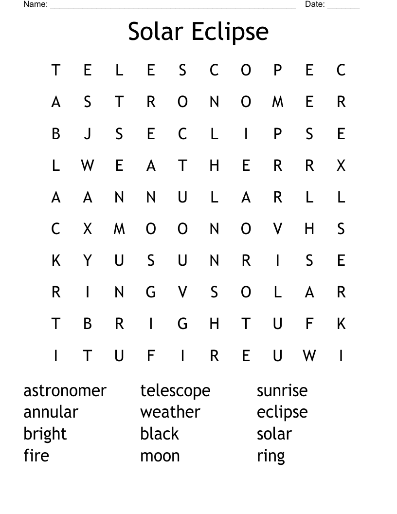 Solar Eclipse Word Search