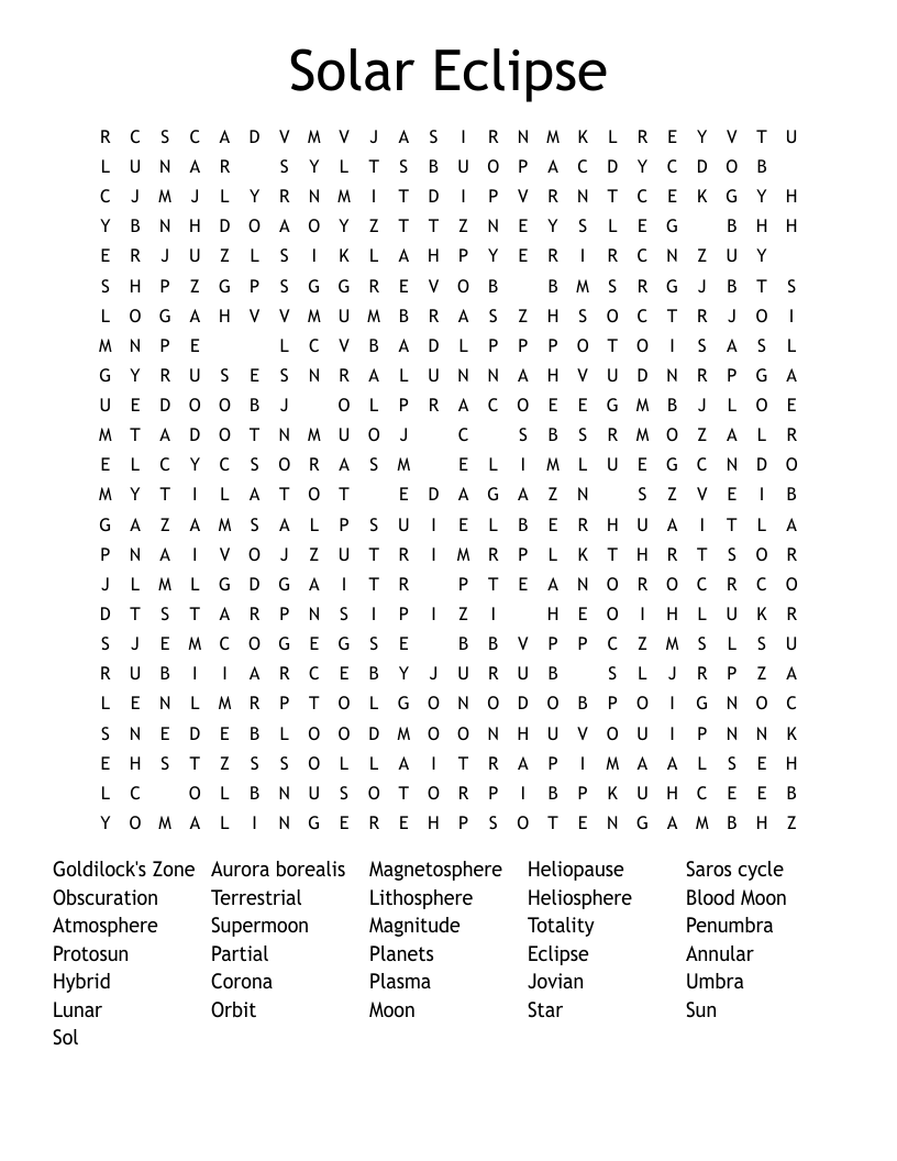 Solar Eclipse Word Search