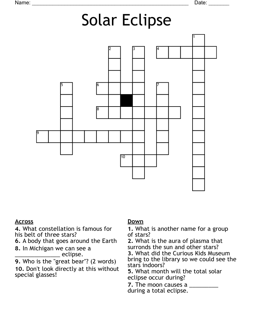 Solar Eclipse Crossword