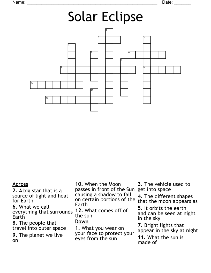 Solar Eclipse Crossword