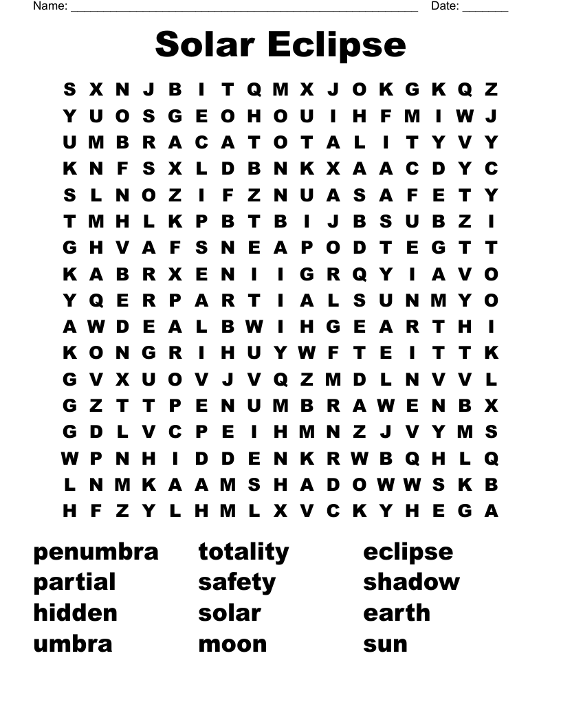 Solar Eclipse Word Search