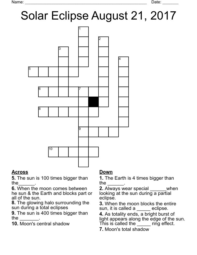 Solar Eclipse August 21, 2017 Crossword