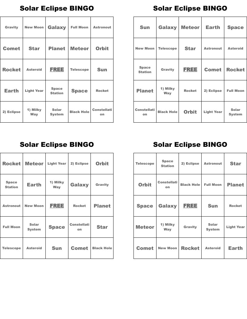 Solar Eclipse BINGO