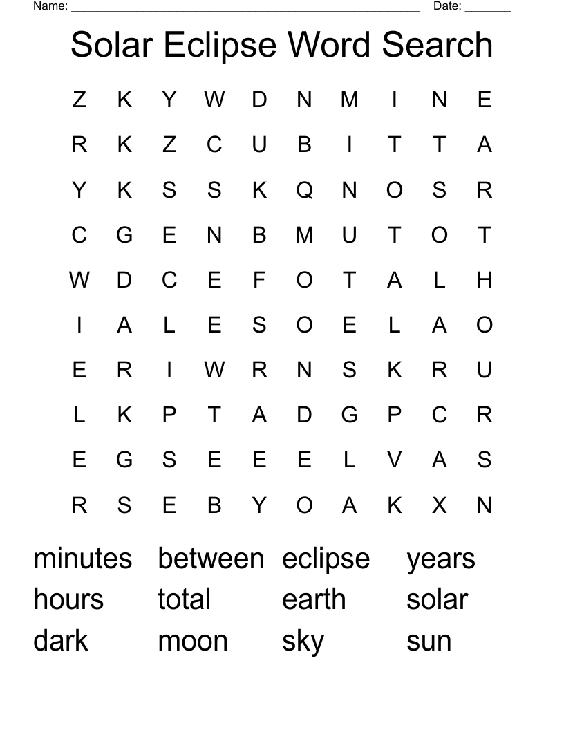 Solar Eclipse Word Search 