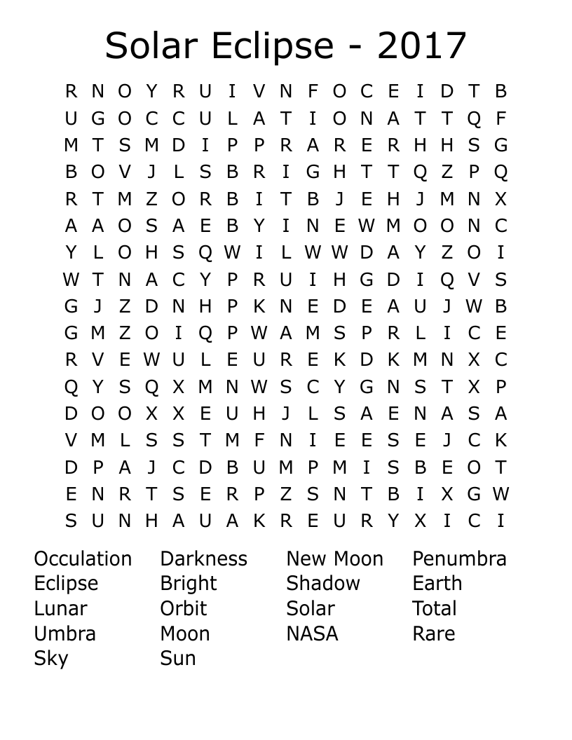Solar Eclipse - 2017 Word Search