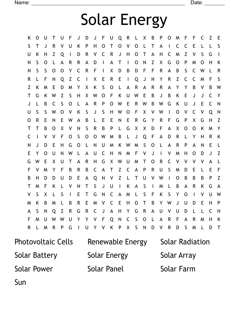 Solar Energy Word Search