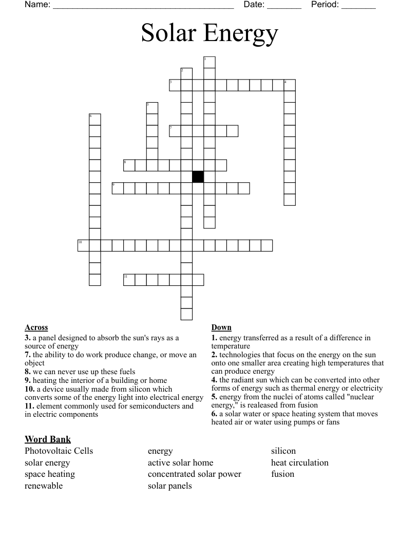 Solar Energy Crossword