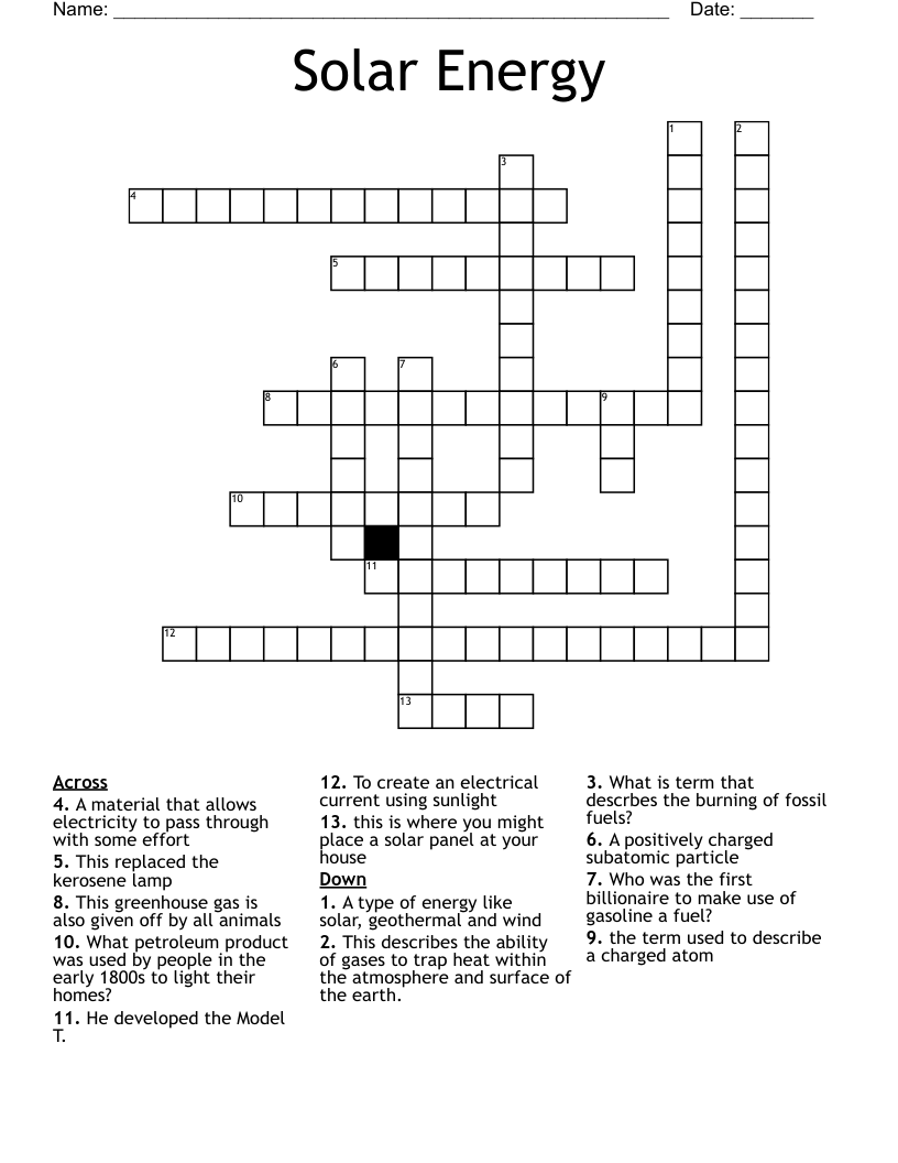 Solar Energy Crossword