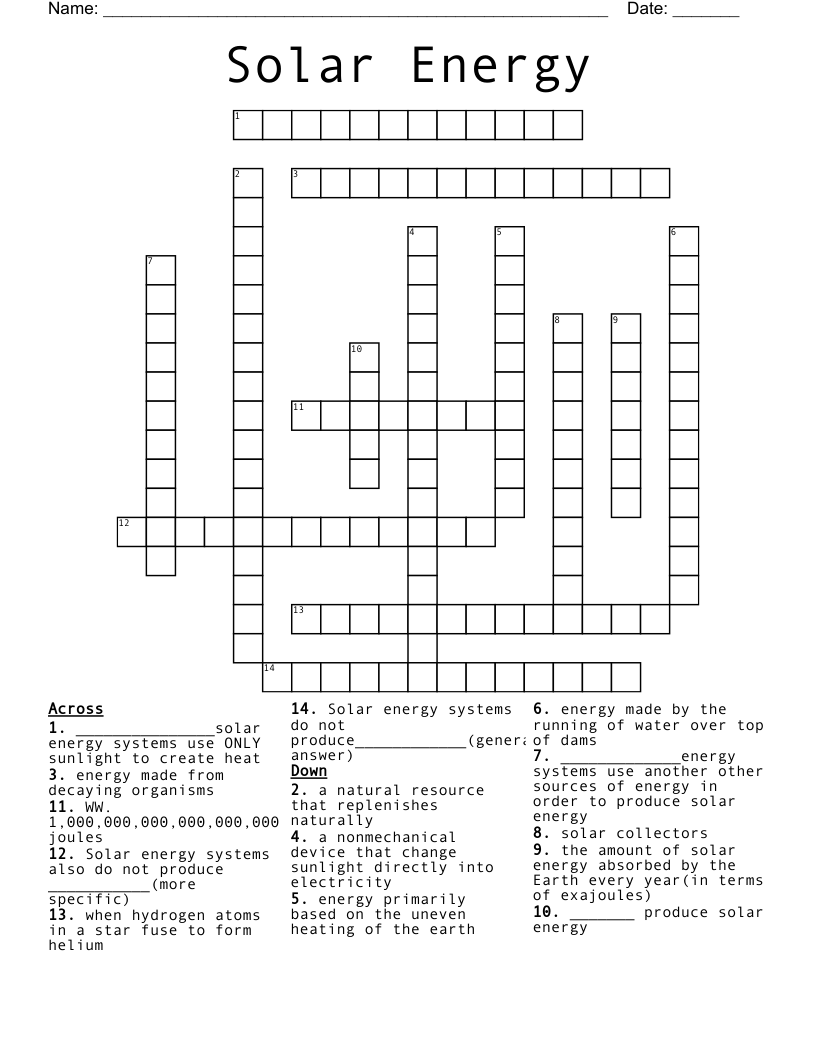Solar Energy Crossword