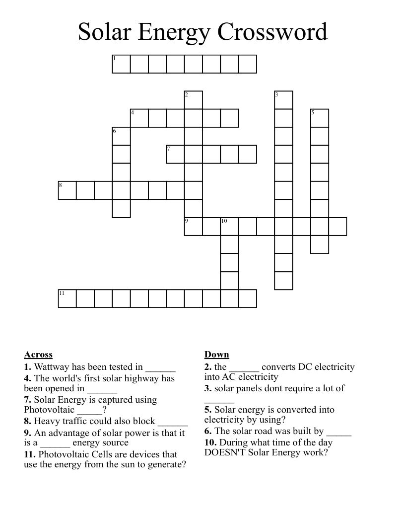 Solar Energy Crossword