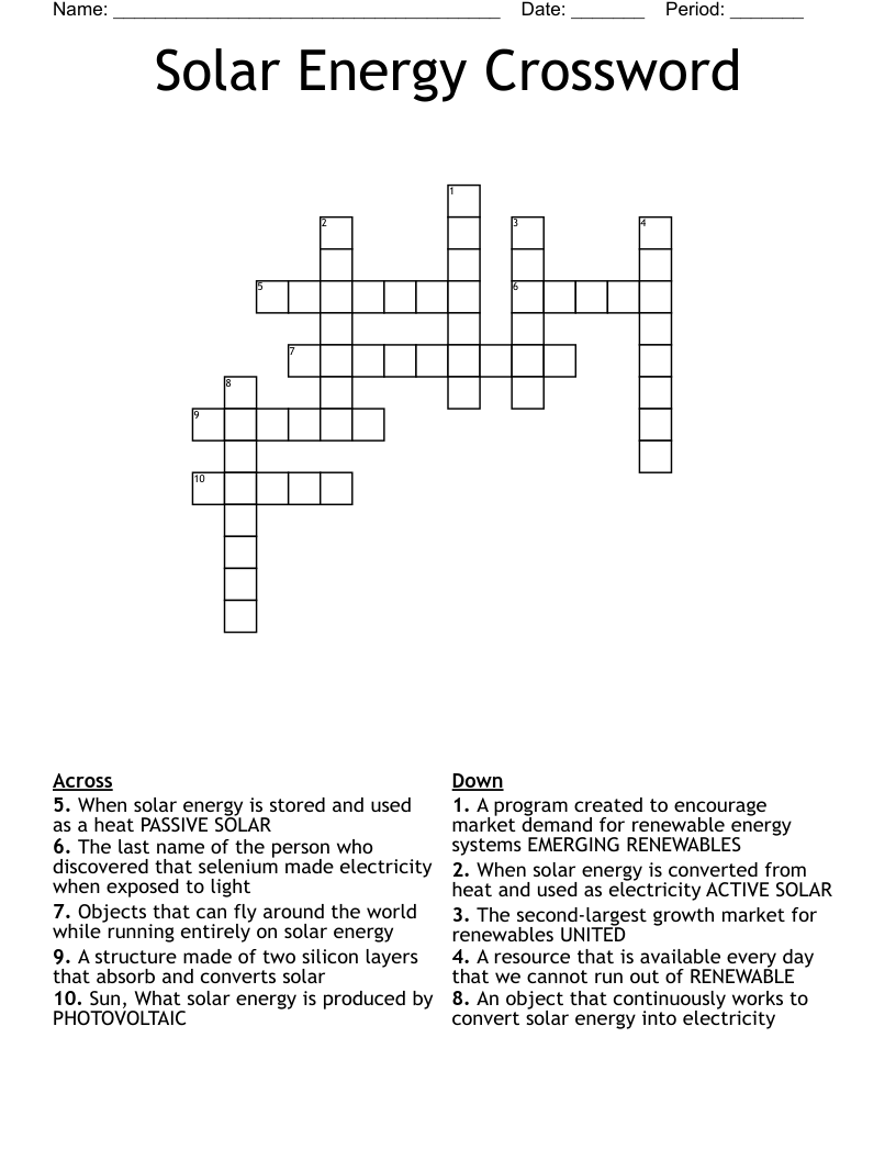 Solar Energy Crossword