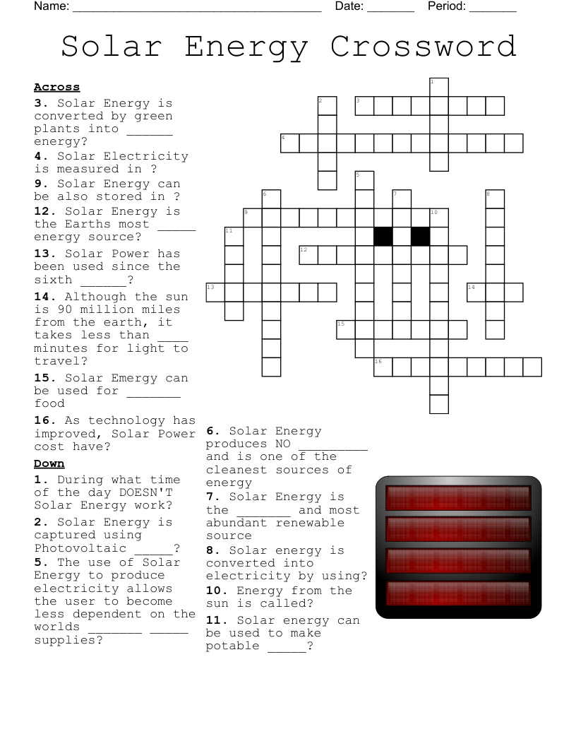 Solar Energy Crossword