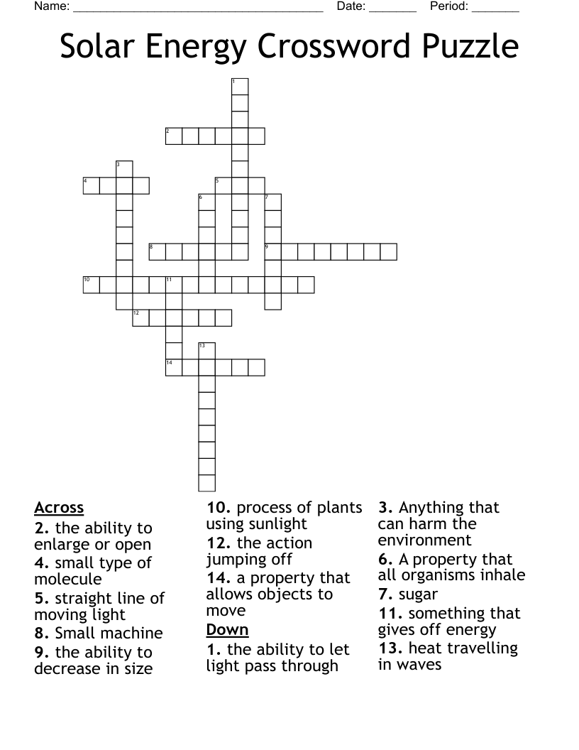 Solar Energy Crossword Puzzle