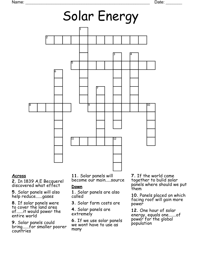 Solar Energy  Crossword