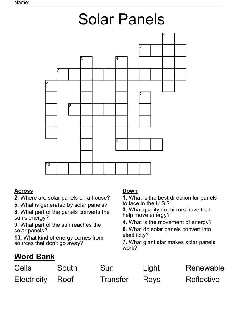 Solar Panels Crossword