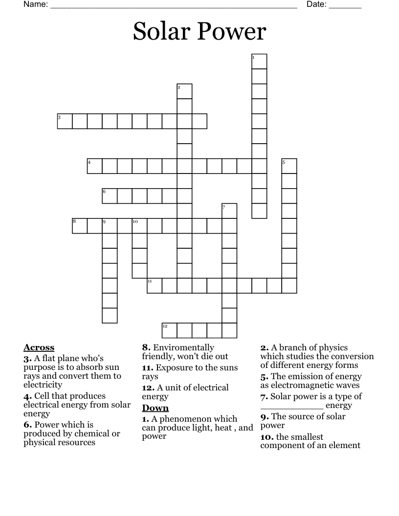 Solar Power Crossword