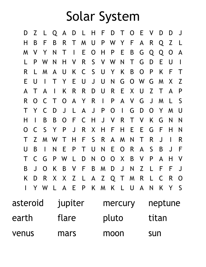 Solar System Word Search