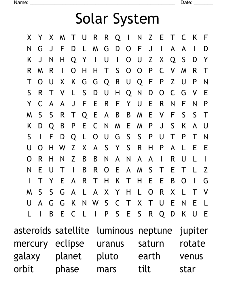 Solar System Word Search