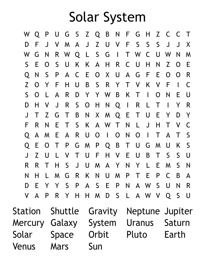 Solar System Word Search