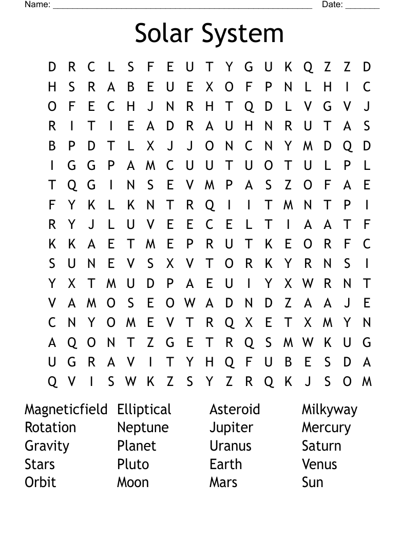 Solar System Word Search