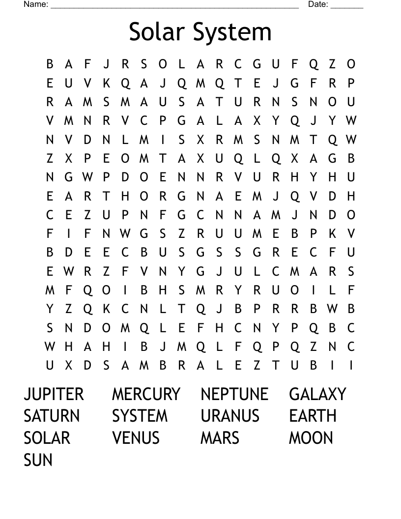 Solar System Word Search