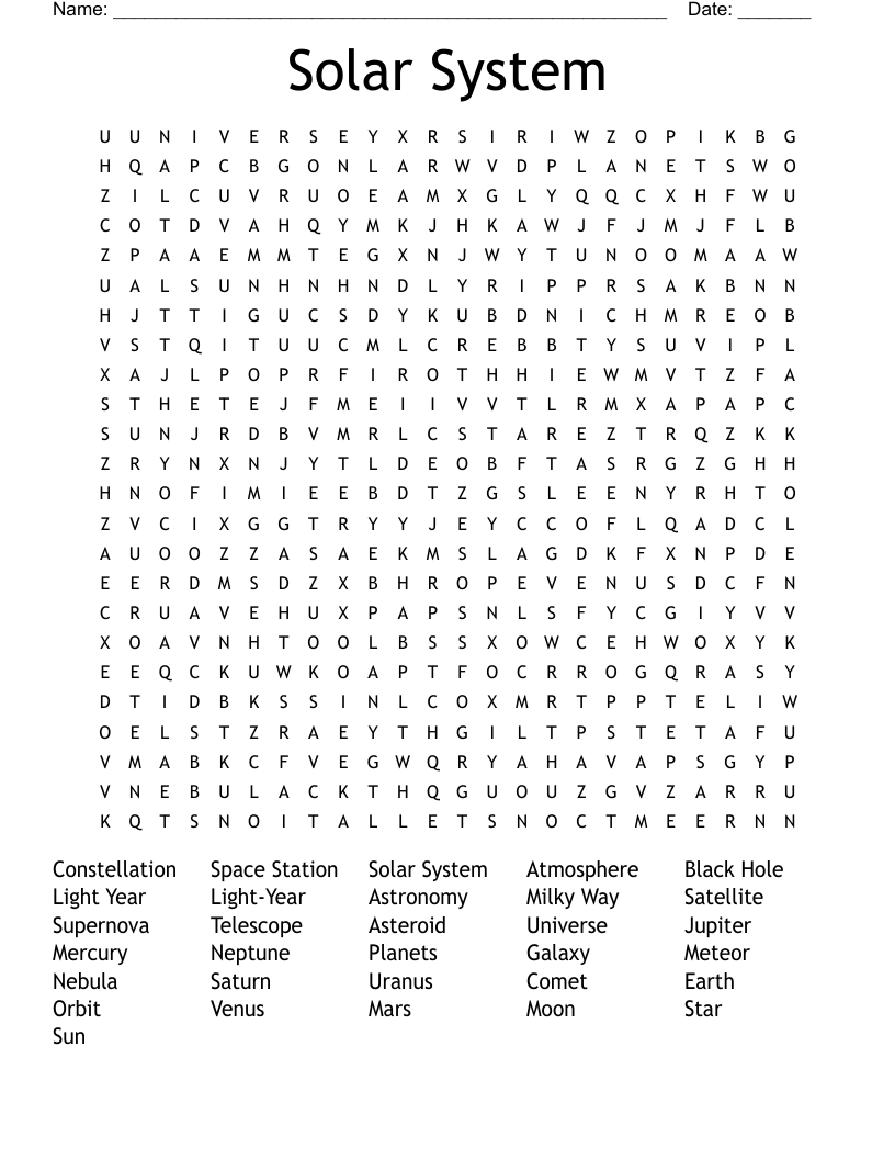Solar System Word Search